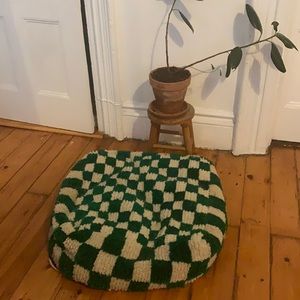 Moroccan Pouf , Moroccan checkered pouf, -color green & white ,square checker